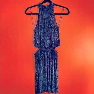 Japna Teal Blue Sparkle Halter Cocktail Party Dress Jrs Small 2/4/6